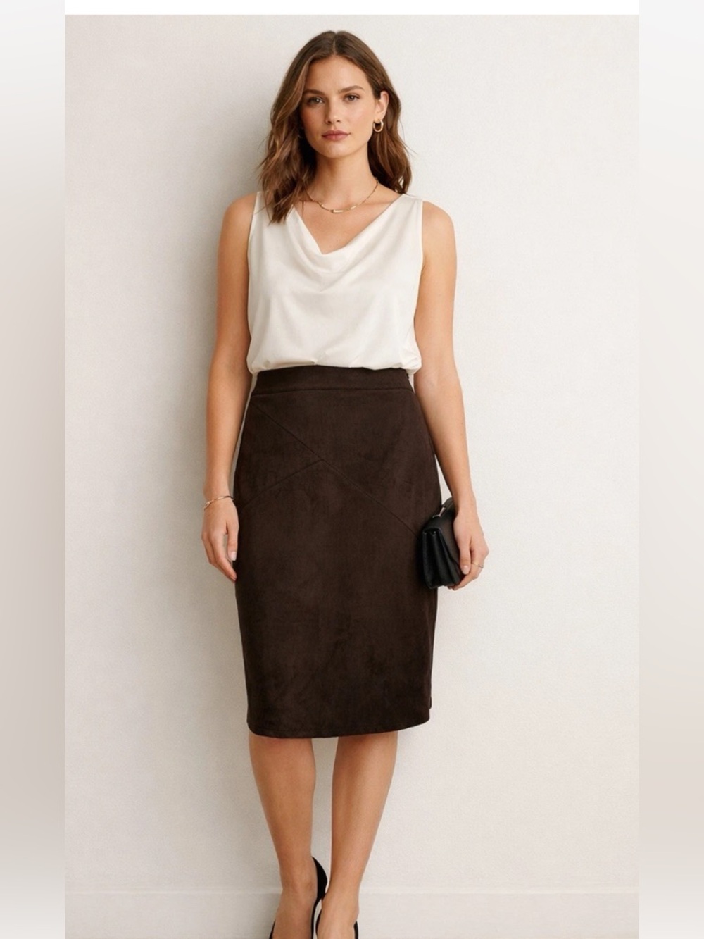 Chico's Vegan‎ Suede chocolate   Brown  Pencil Midi- worn twice- great shape